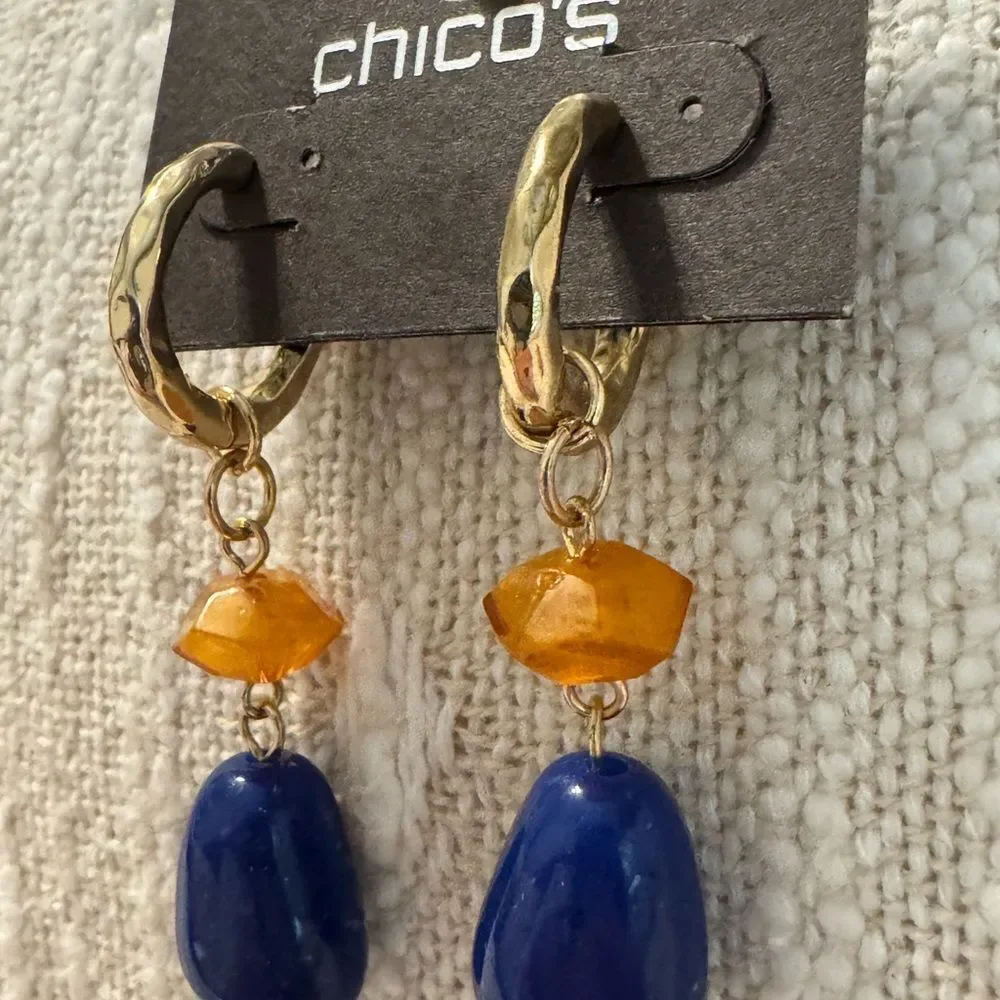0038-Chico's Gold and Blue‎ Dangle Earrings